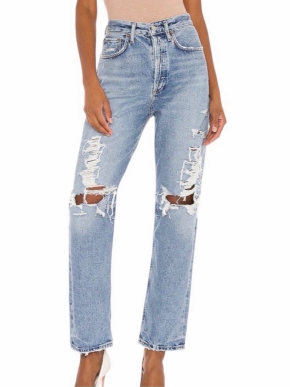 Agolde 90s Mid Rise Light Blue Distressed Straight-Leg Jeans